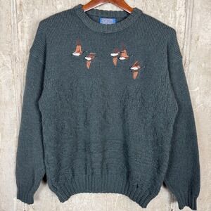 Pendleton Mens Vintage 100% Virgin Wool Embroidered Geese Sweater Green Large